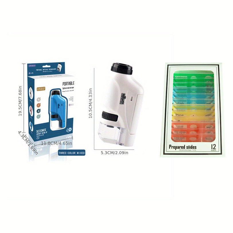 Microscopio de bolsillo para niños, minimicroscopio portátil de juguete, microscopio infantil con luz LED 60X-120X, regalo para Halloween, Navidad y Acción de Gracias.