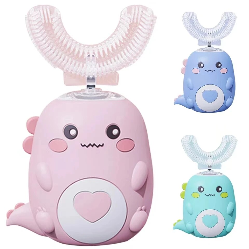 Cepillo de dientes eléctrico para niños, de silicona de grado alimenticio, oral, 360 grados, automático, carga USB, inteligente, en forma de U.