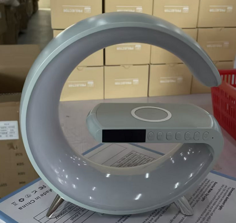 Nueva lámpara LED inteligente en forma de G con altavoz Bluetooth, cargador inalámbrico, lámpara de ambiente, control por aplicación para la decoración del dormitorio y el hogar.